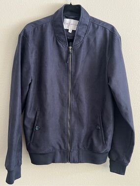 💙👕GUY LAROCHE NAVY BLUE FAUX SUEDE BOMBER JACKET👕💙